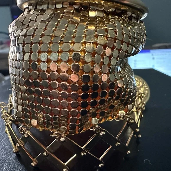 Rare Vintage Art Deco Whiting & Davis Gold Mesh Beggars Bag/Gate Top Coi… - Picture 14 of 14